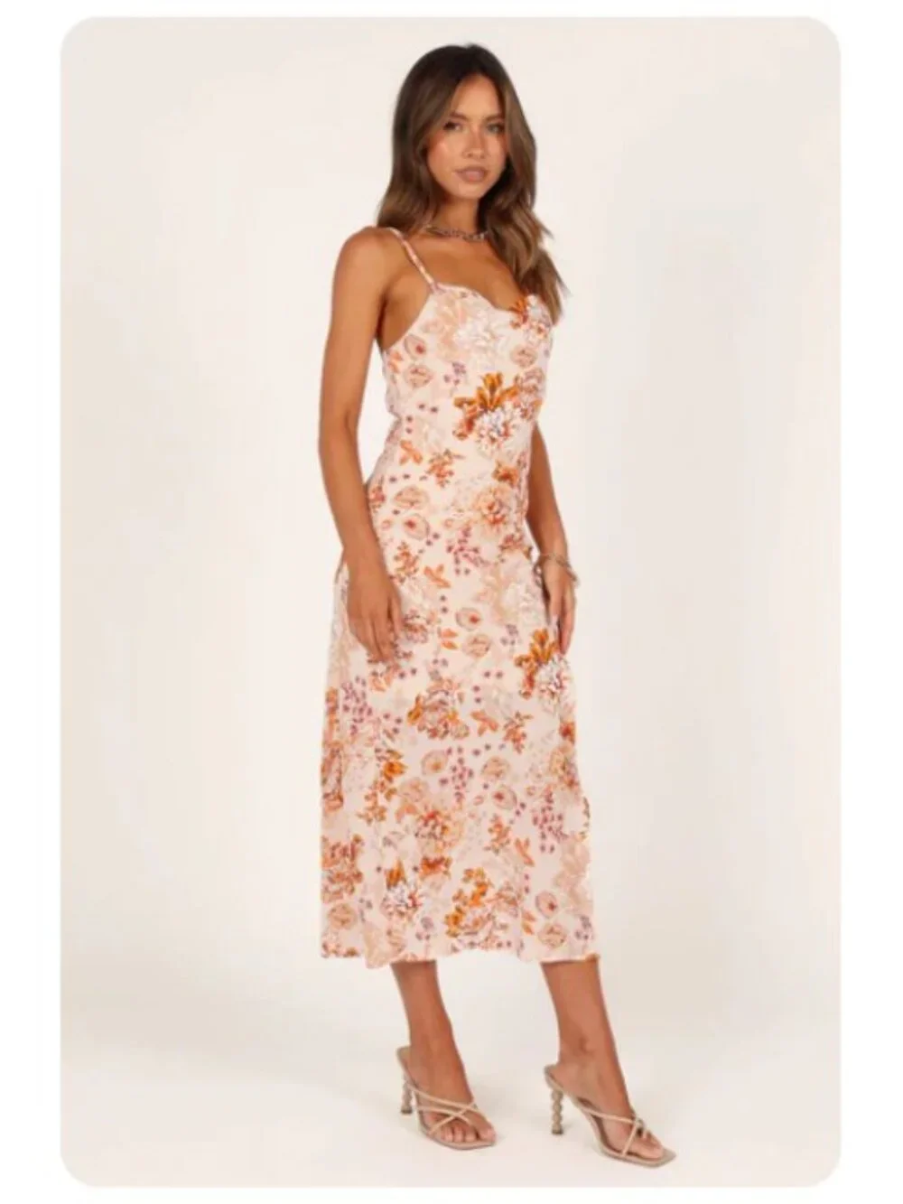 NWT Petal & Pup Yelena Satin Floral Spaghetti Strap Cowl Neck Maxi Dress sz US 8 - Picture 4 of 12
